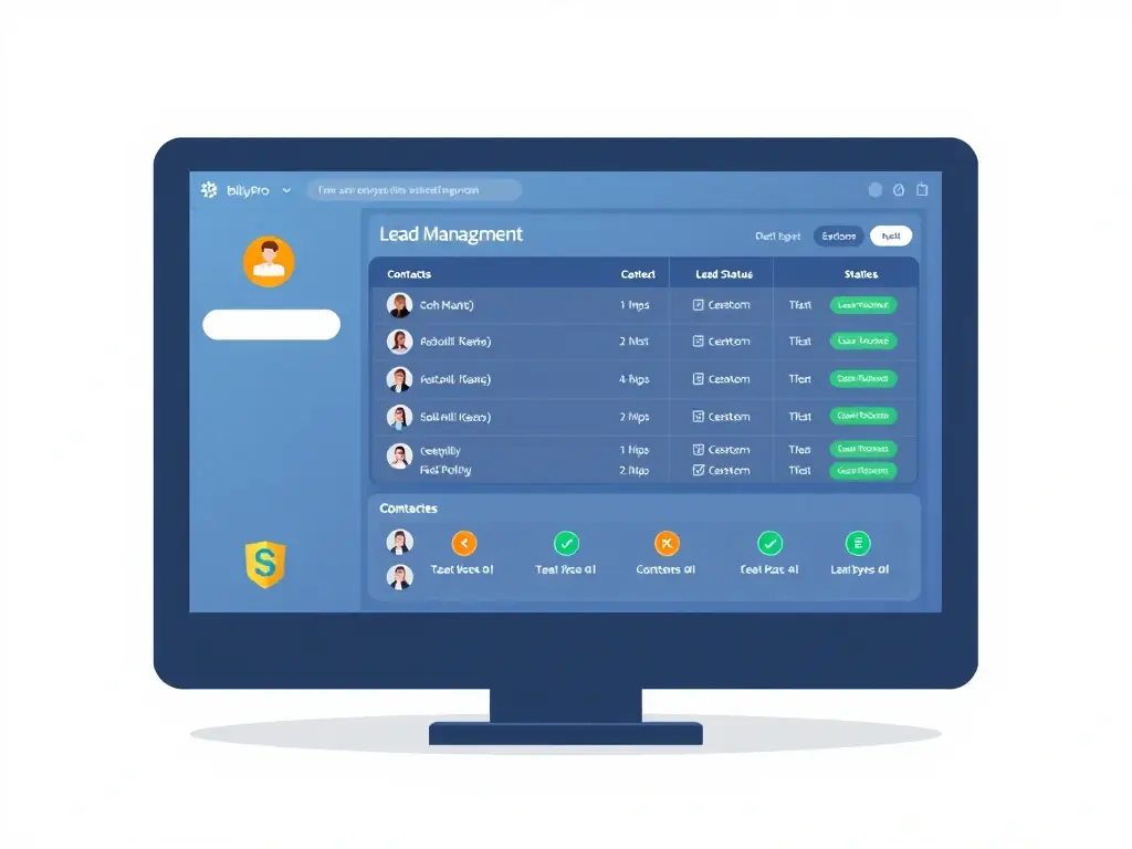 A digital illustration depicting a well-organized contact list with AI icons highlighting intelligent lead scoring and automated contact updates within Brutus CRM.