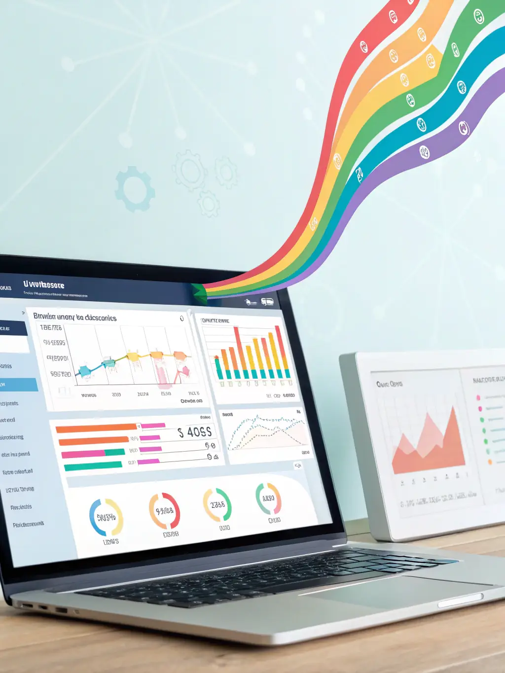 A digital illustration depicting a lead flowing into the Brutus CRM system, being analyzed by AI, and then routed to the appropriate sales representative.
